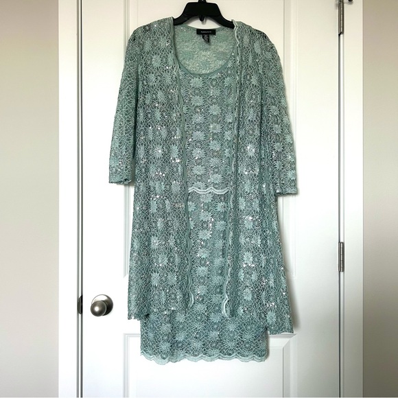 R&M Richards Lace and Sequin Two-Piece Jacket and Dress Set Mint - Picture 1 of 6